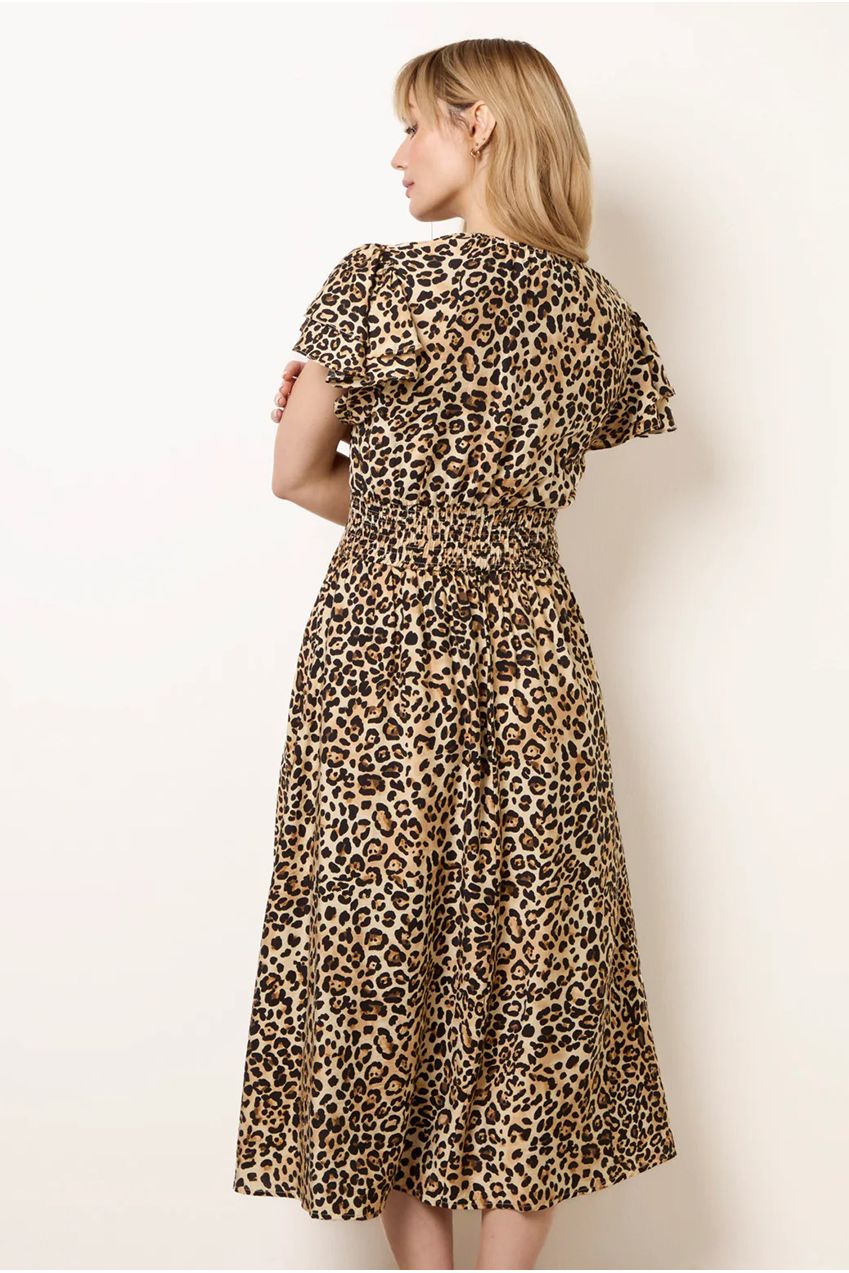 Animal Double Frill Shirred Waist Midi Dress BV269979025