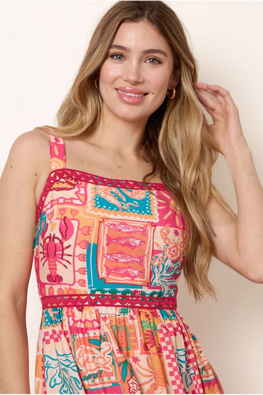 Ric Rac Trim Postcard Print Dress BV269992011