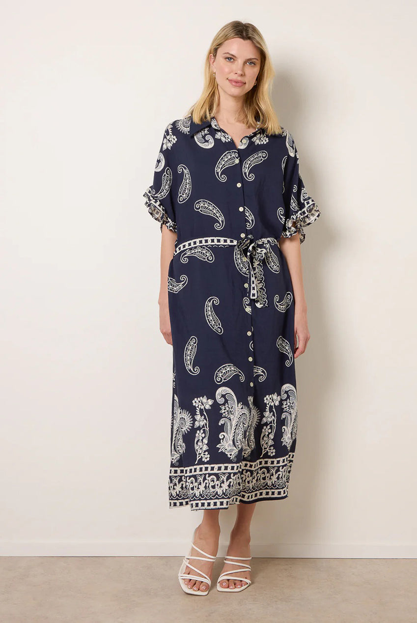 Paisley Print Belted Shirt Dress BV3916324