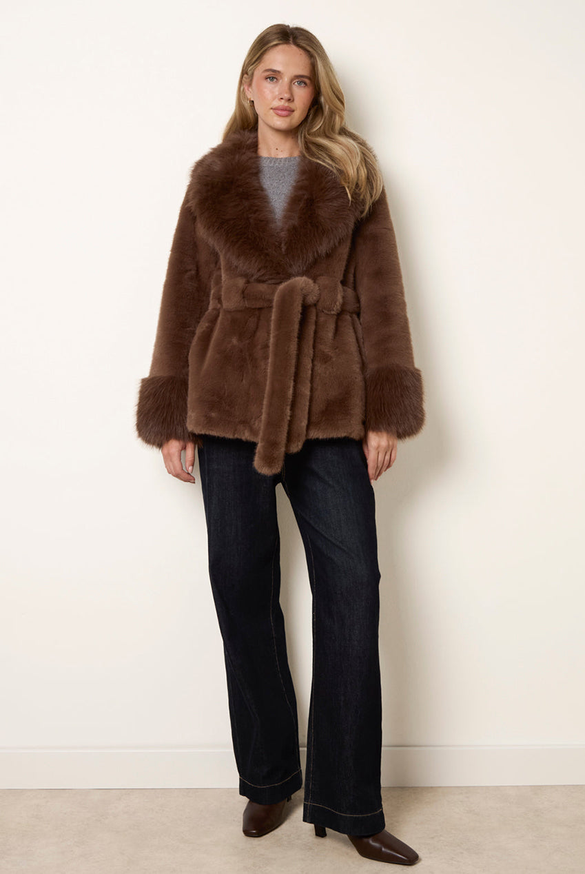 Plush Faux Fur Belted Coat BV3990027