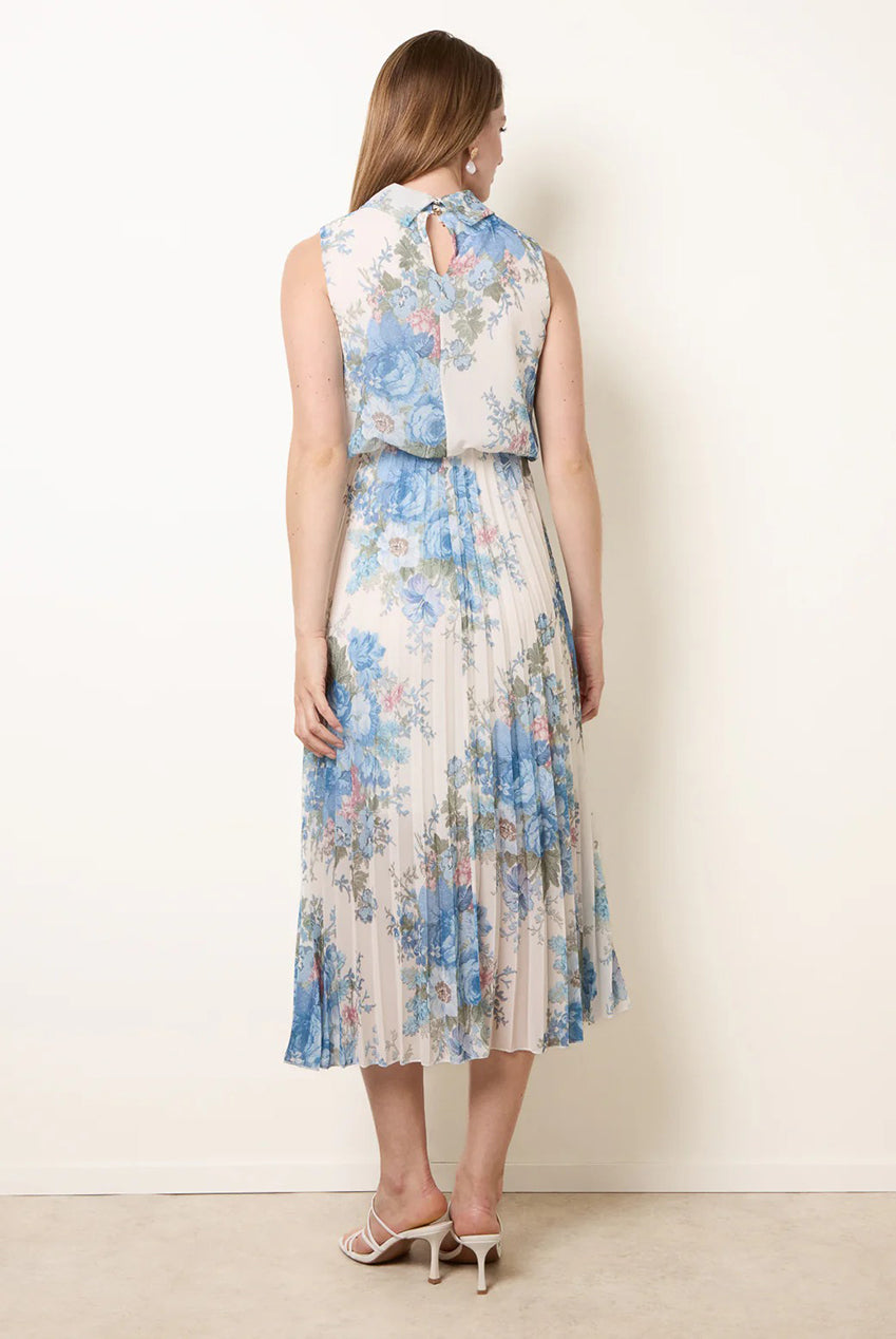 Printed Sleeveless Cowl Neck Pleated Dress BV6311IT376