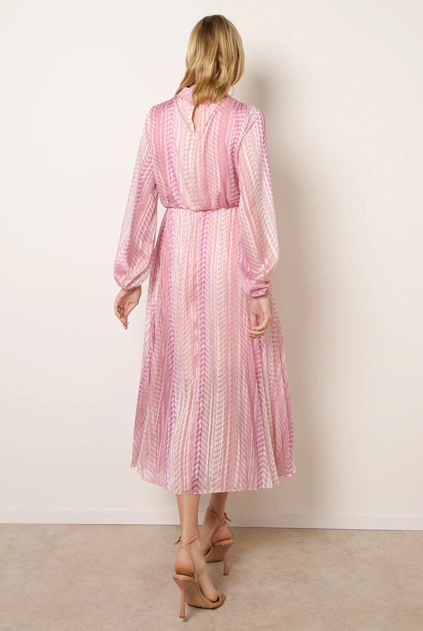 Zig Zag Metallic High Neck Puffball Pleated Dress BV6035IT020