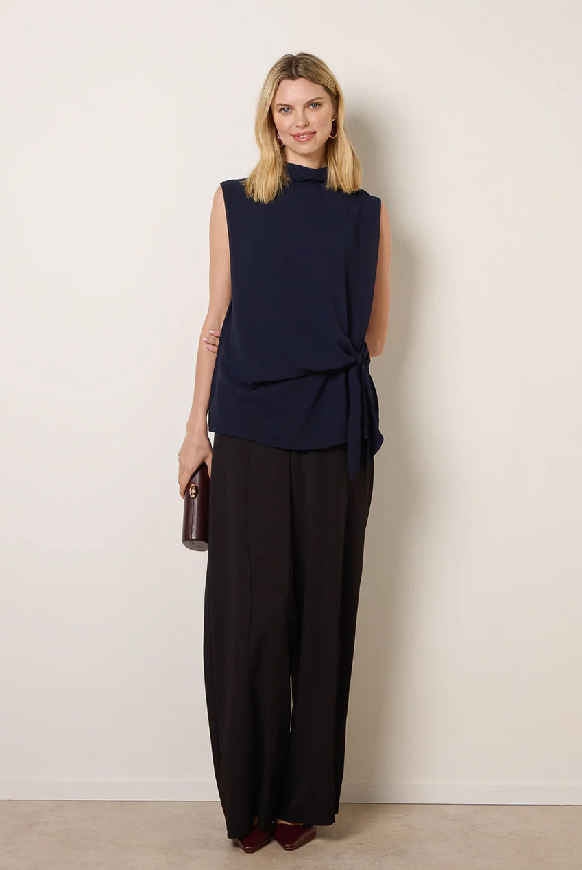 Sleeveless Cowl Tie Front Chiffon Blouse BV6050IT008