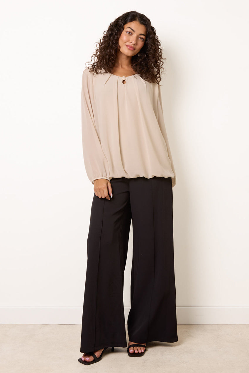 Puffball Round Neck Marble Button Blouse BV6108IT039