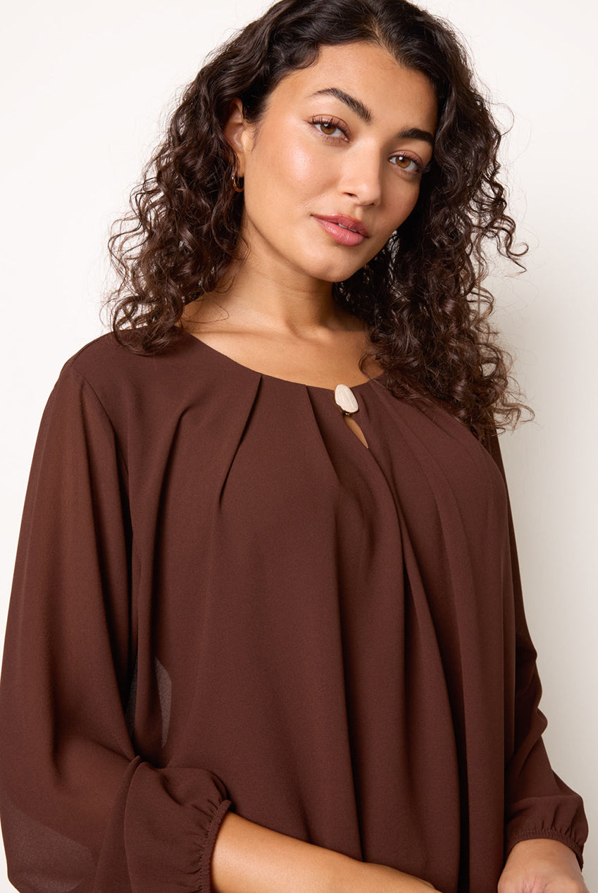 Puffball Round Neck Marble Button Blouse BV6108IT030