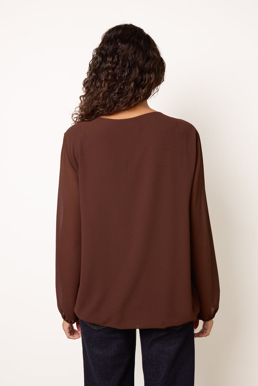 Puffball Round Neck Marble Button Blouse BV6108IT030