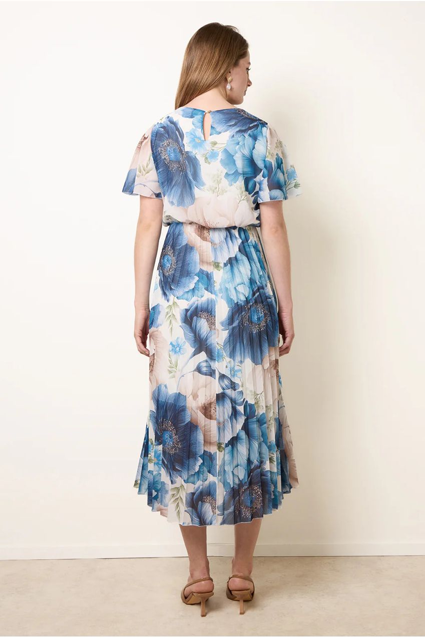 Pleated Scoop Neck Short Sleeve Floral Dress BV6255IT002
