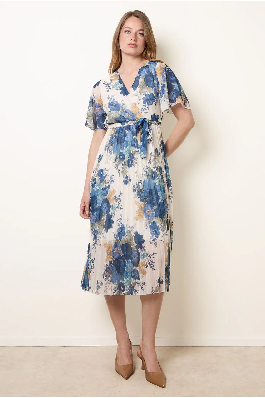 Crossover Pleated Print Dress BV6309IT293