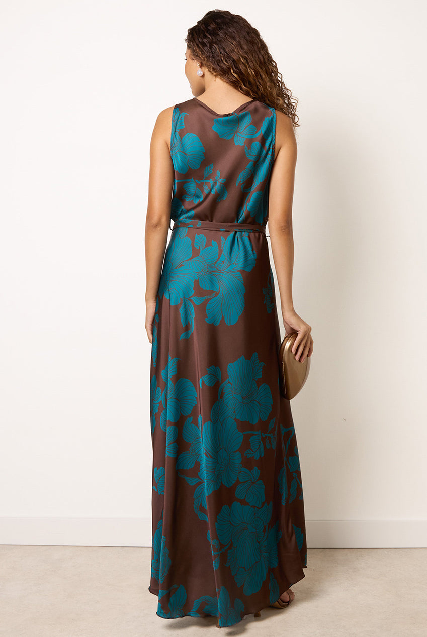 Floral Satin Cowl Neck Dress BV6772IT525