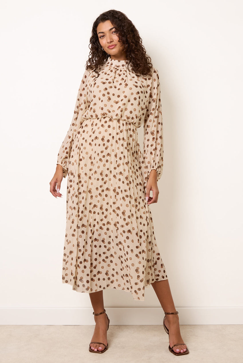 Shadow Polka Dot High Neck Pleated Dress BV6795IT014