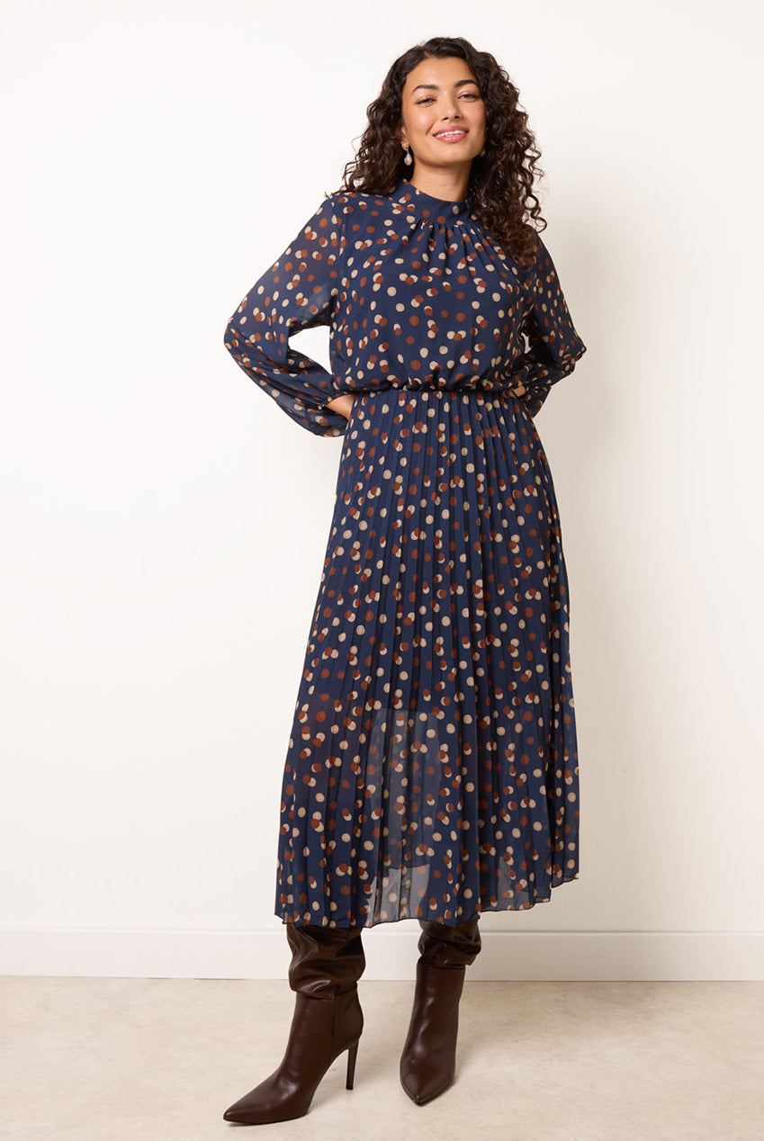 Shadow Polka Dot High Neck Pleated Dress BV6795IT008