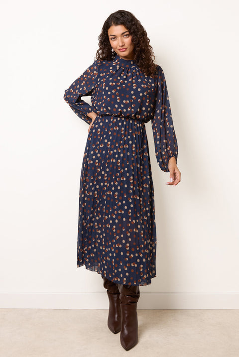 Shadow Polka Dot High Neck Pleated Dress by Blue Vanilla