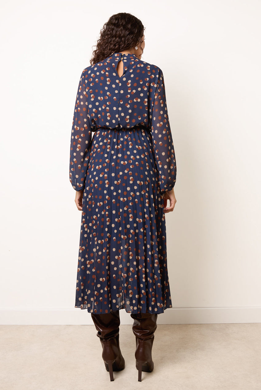 Shadow Polka Dot High Neck Pleated Dress BV6795IT008