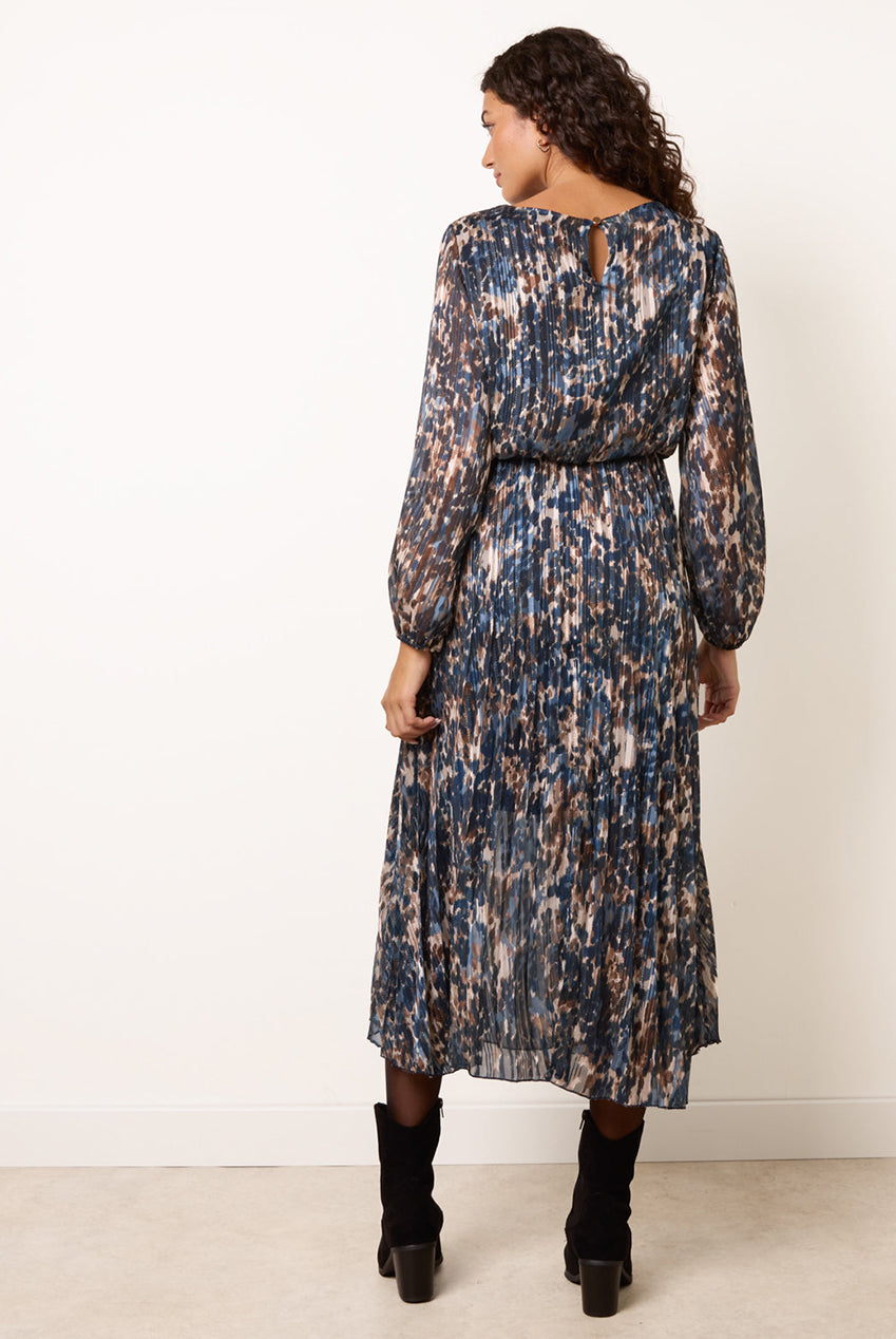 Metallic Leopard Print Pleated Scoop Pleated Dress BV6797IT008
