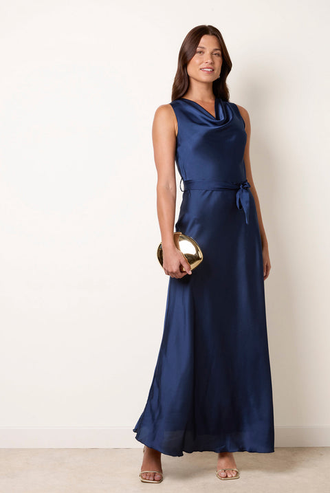 Satin Cowl Neck Dress by Blue Vanilla