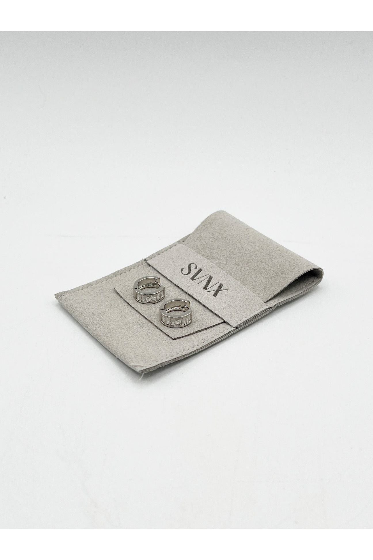 Mini Huggie Hoop With Clear Stones - Silver JE317721