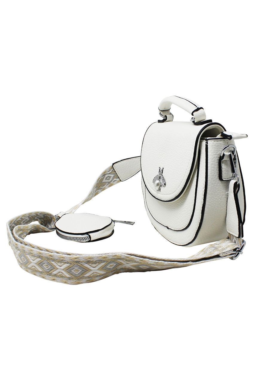 Bee Embellishment Crossbody Bag In White HB340507