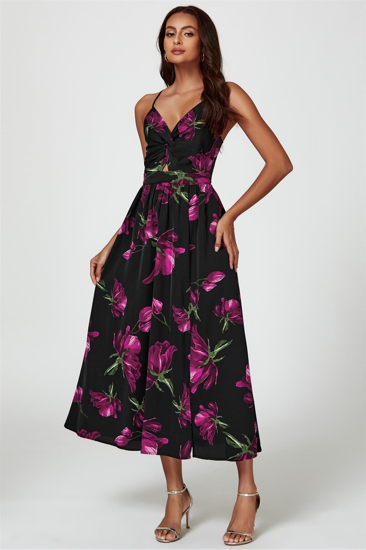 Floral Print Maxi Dress In Black FS804-BM