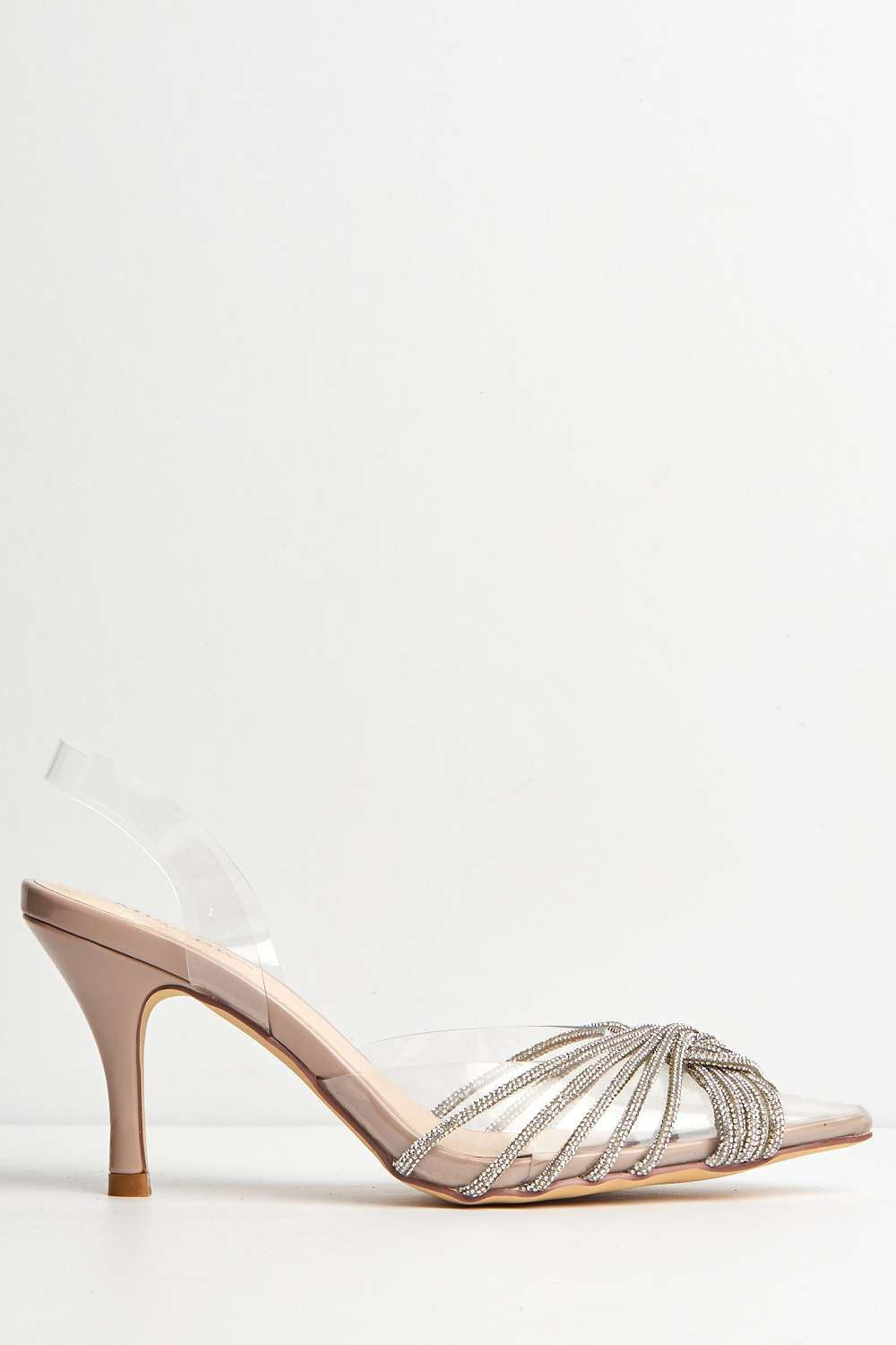 Liz Diamante Embellished Sling Back Perspex Court Shoes In Nude DOVER2-NUD