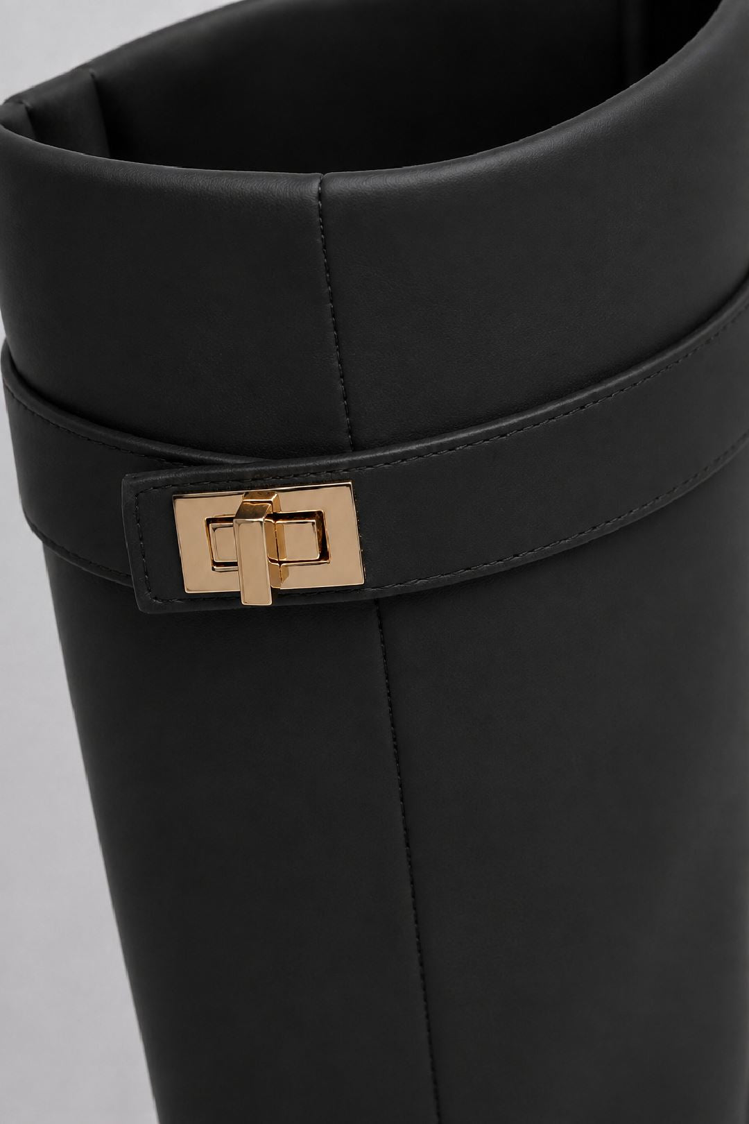 Isley Round Toe Gold Trim Buckle Fold Over Knee High Boots In Black Matt WISPA15-BLKMT