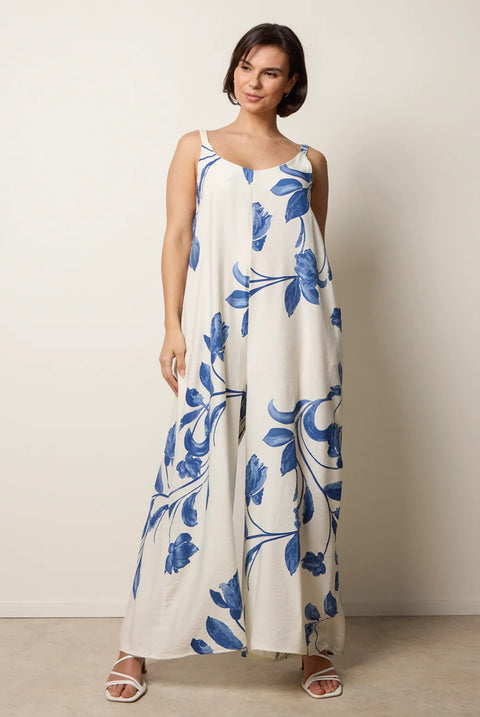 Floral Print Wide Leg Jumpsuit by Blue Vanilla