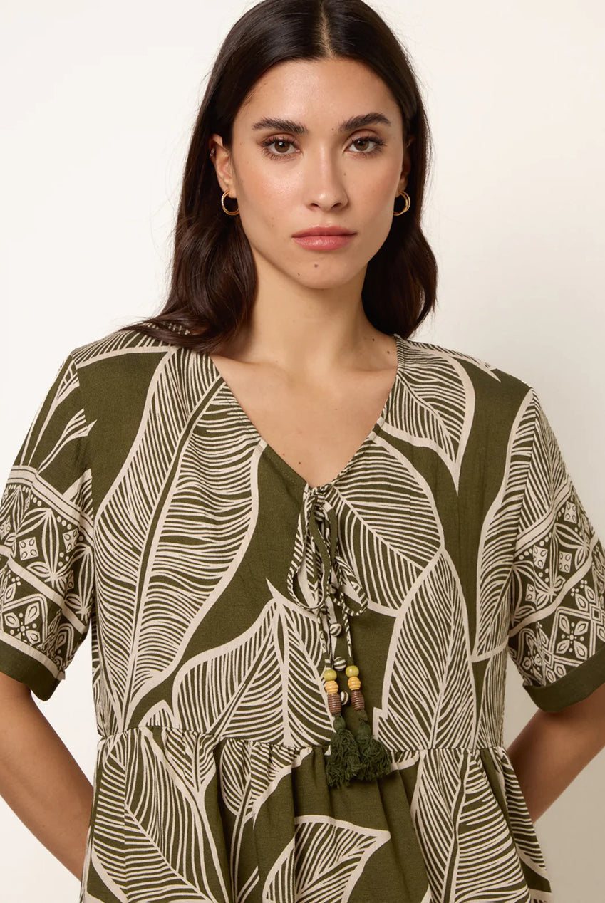 Dress With Tropical Leaf Print CC2688BV056