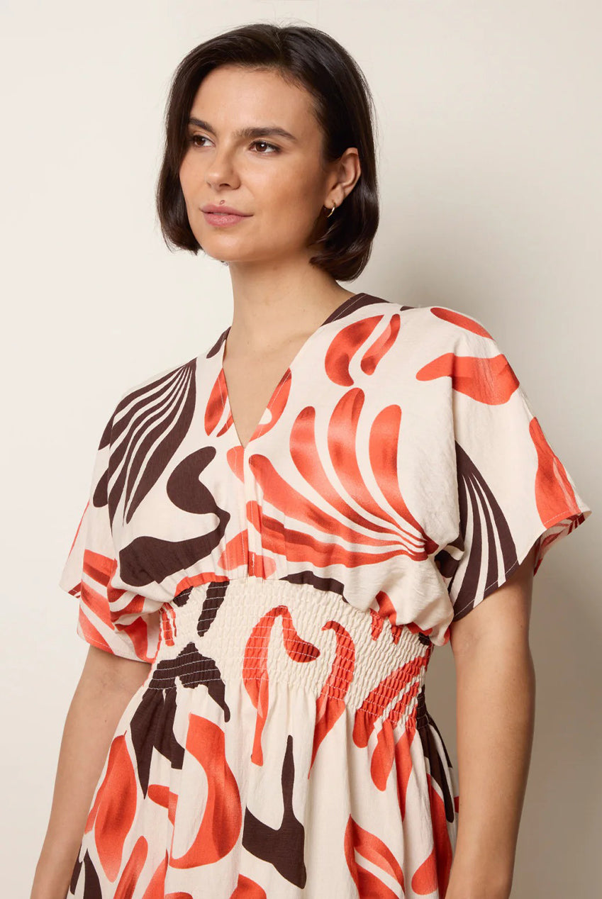 V Neck Abstract Leaf Print Dress CC2700BV011