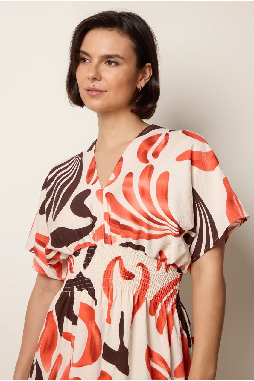 V Neck Abstract Leaf Print Dress CC2700BV011