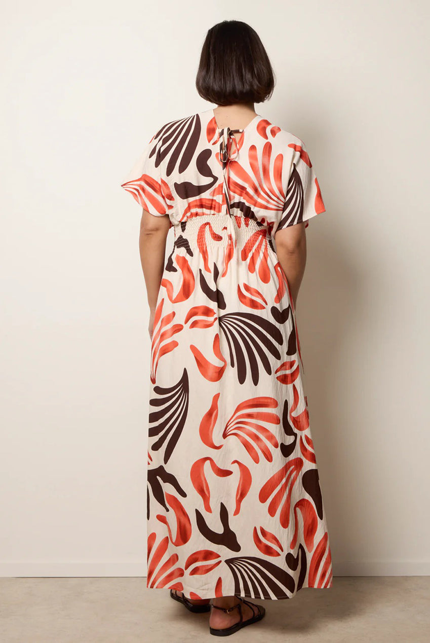 V Neck Abstract Leaf Print Dress CC2700BV011
