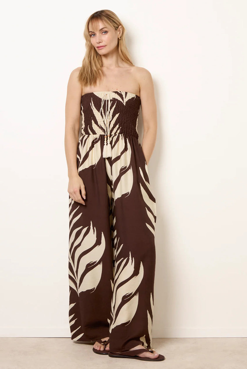 Printed Bandeau Tie Neck Shirred Jumpsuit CC2705BV030