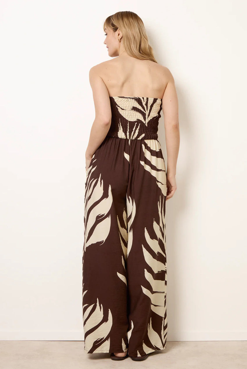 Printed Bandeau Tie Neck Shirred Jumpsuit CC2705BV030