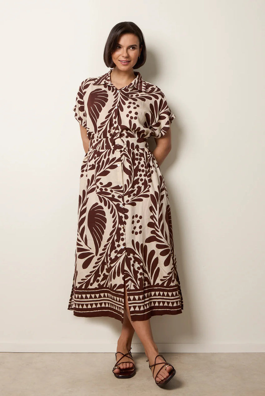 Tropical Leaf Print Belted Shirt Dress CC2706BV030