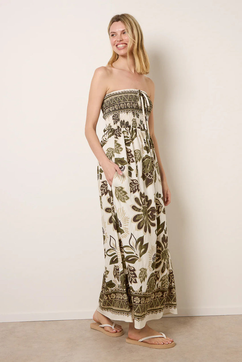 Flower Print Bandeau Maxi Dress CC2712BV056