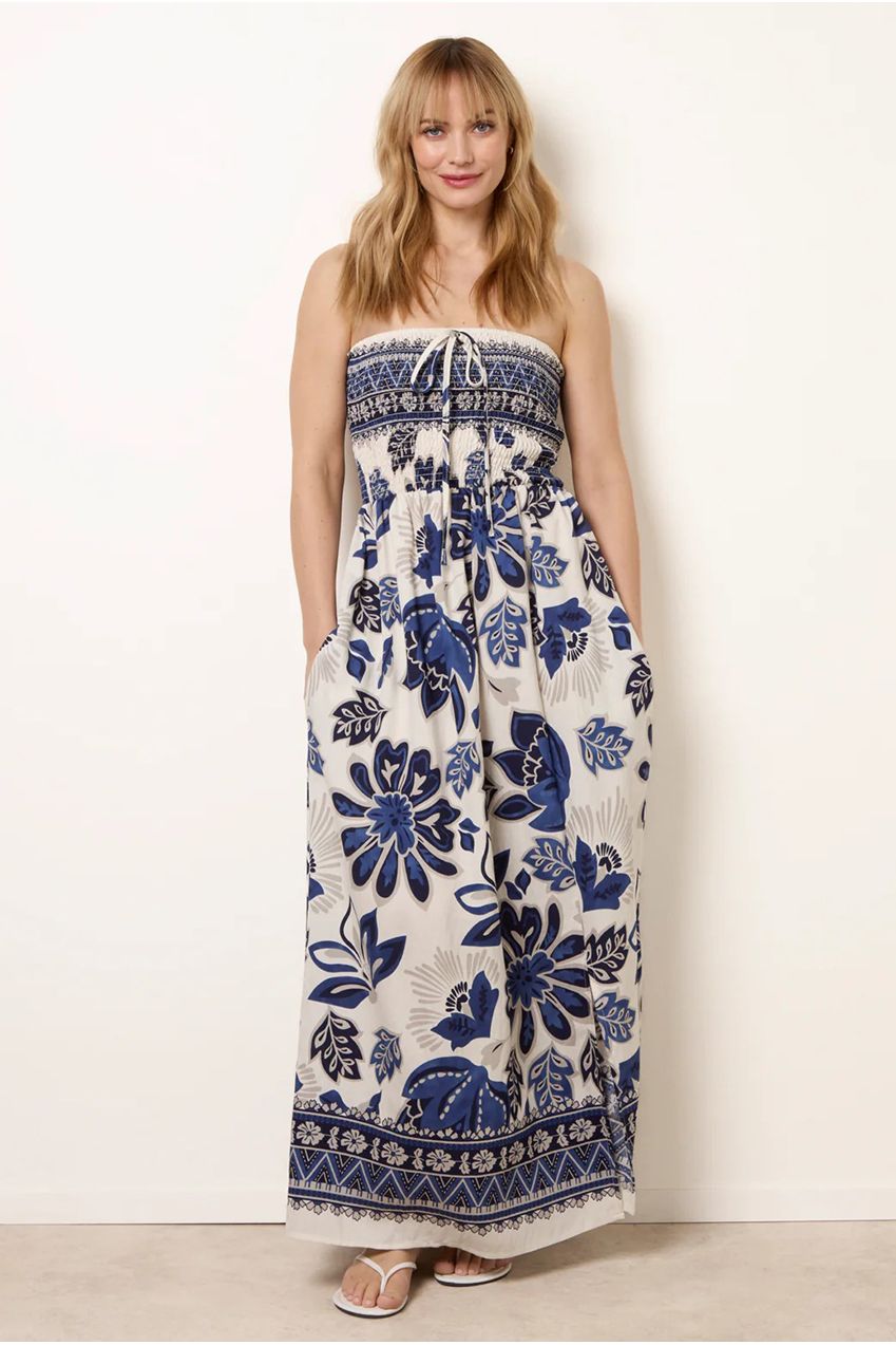 Flower Print Bandeau Maxi Dress CC2712BV008