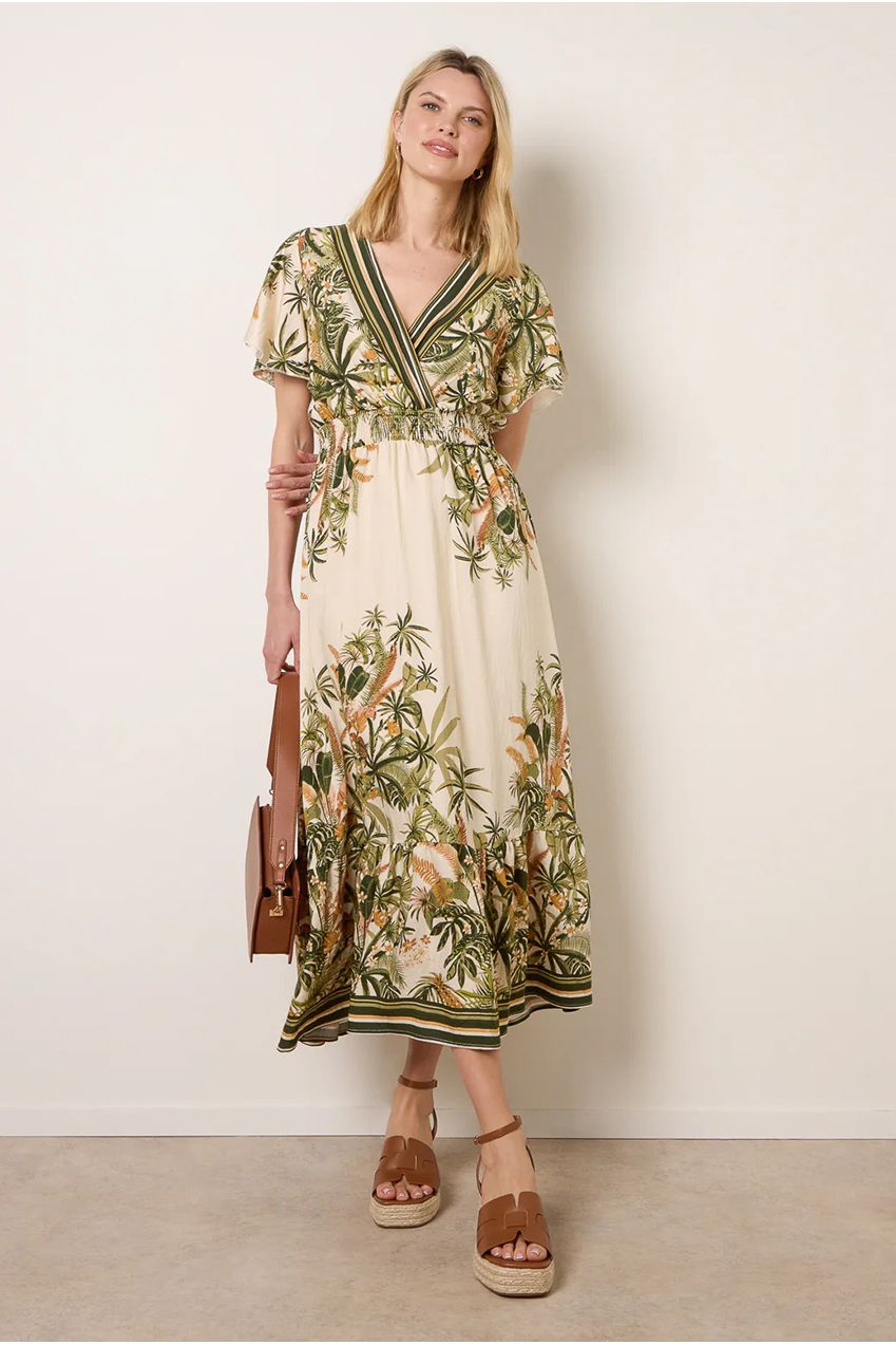 Tropical Print Wrap Front Dress CC2733BV023
