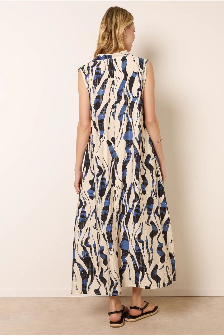 Metallic Abstract Printed Collarless V Neck Dress CC2737BV002