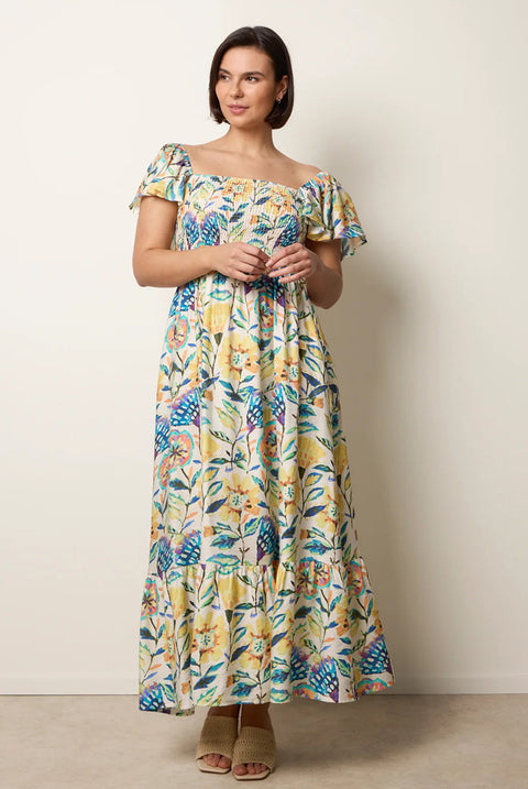 Frill Sleeveless Tropical Floral Print Dress by Blue Vanilla