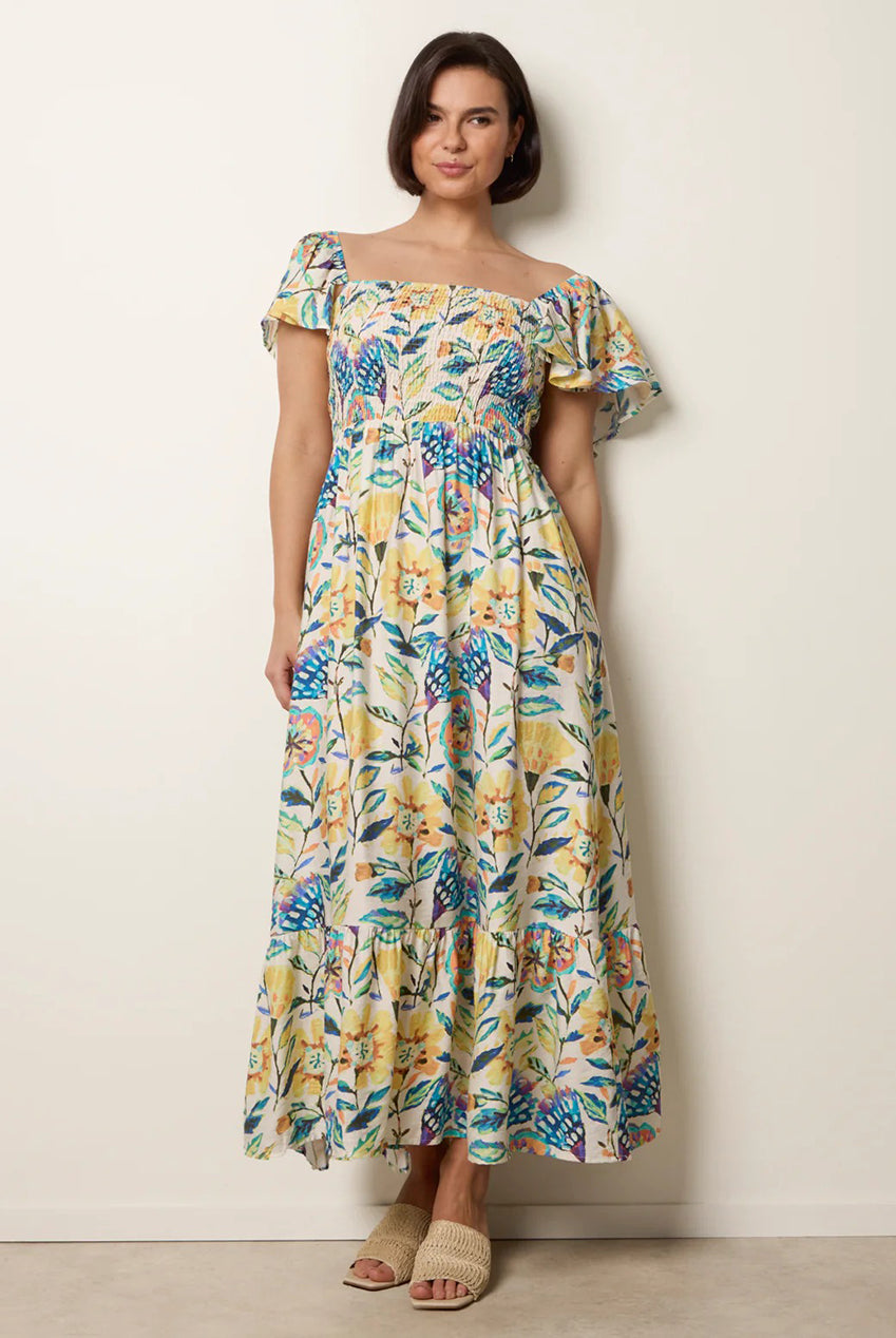 Frill Sleeveless Tropical Floral Print Dress CC2750BV378