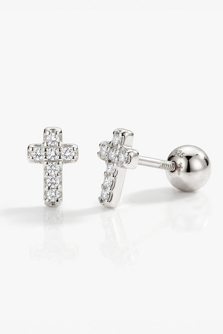 Tiny Pave Cross Screw Stud Earrings 583