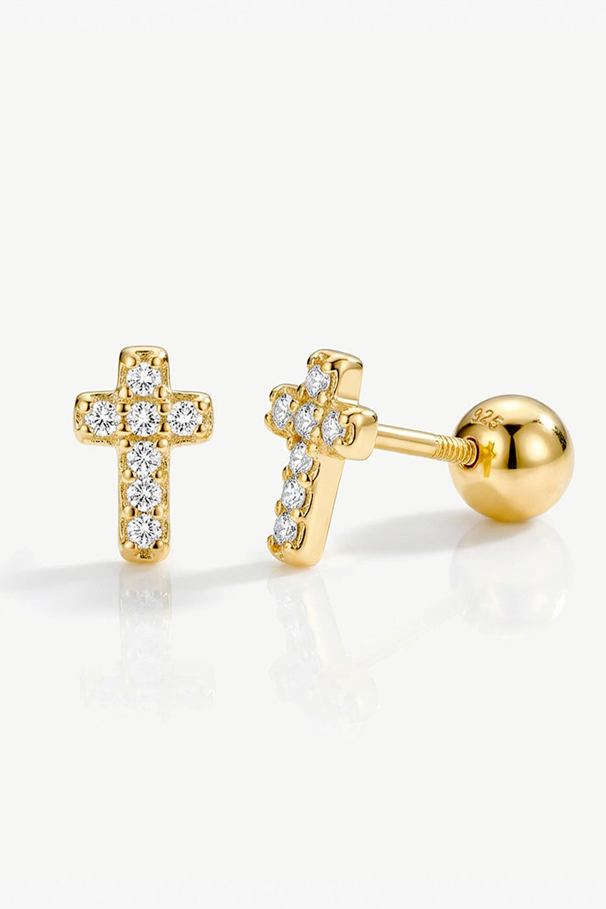 Tiny Pave Cross Screw Stud Earrings 583