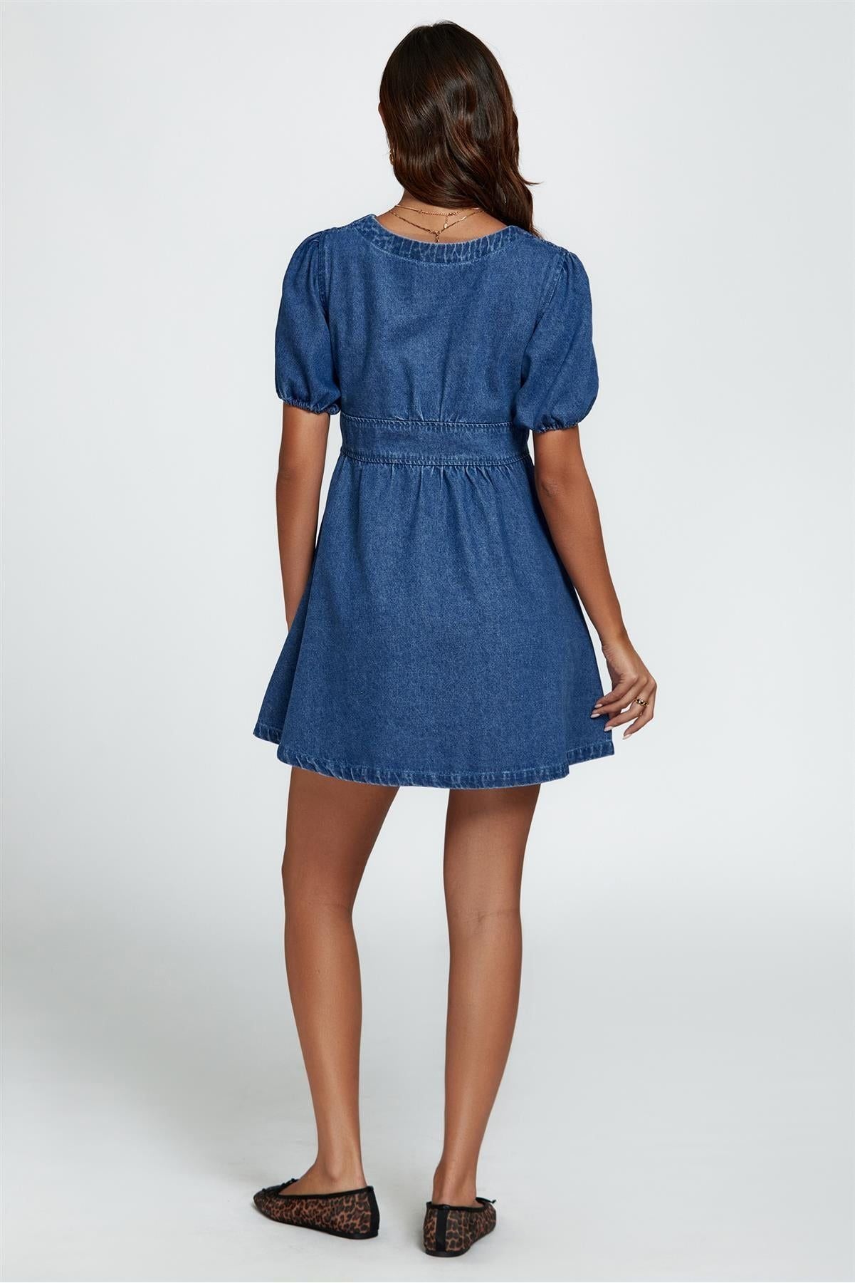 Denim Mini Dress In Blue FS813-Blue