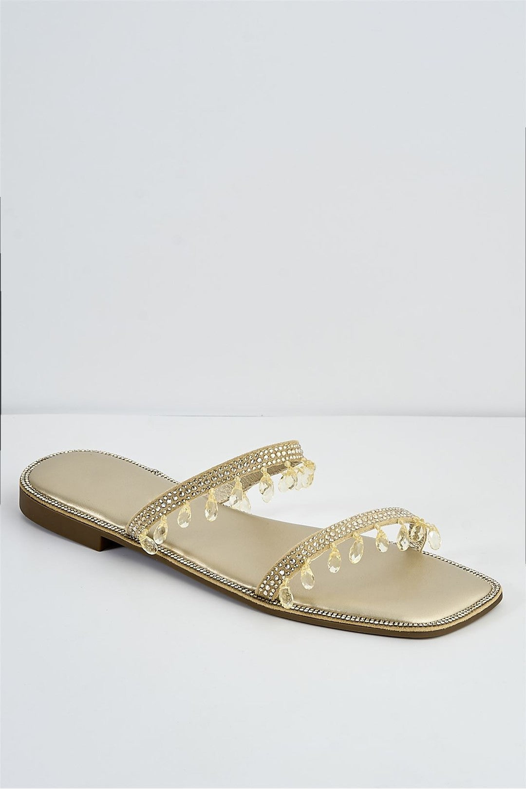 Maddie 2 Band Gemstone Droplet Flat Sliders In Gold 1008-GOL