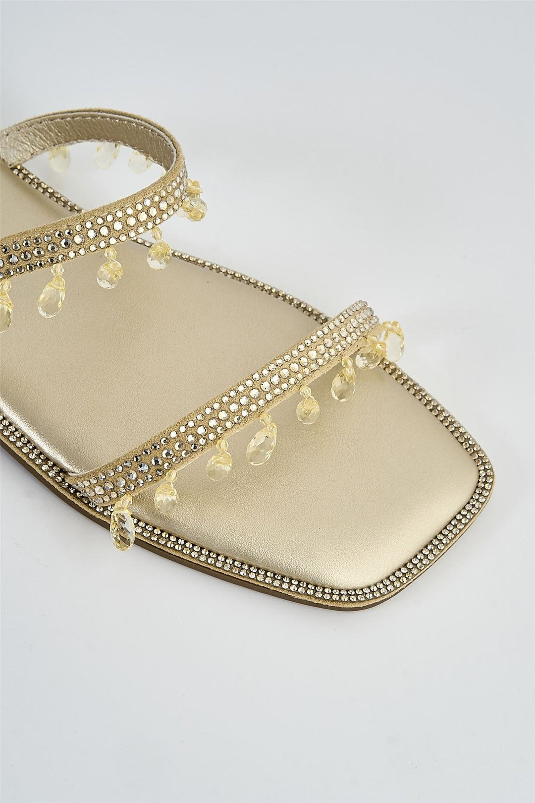 Maddie 2 Band Gemstone Droplet Flat Sliders In Gold 1008-GOL