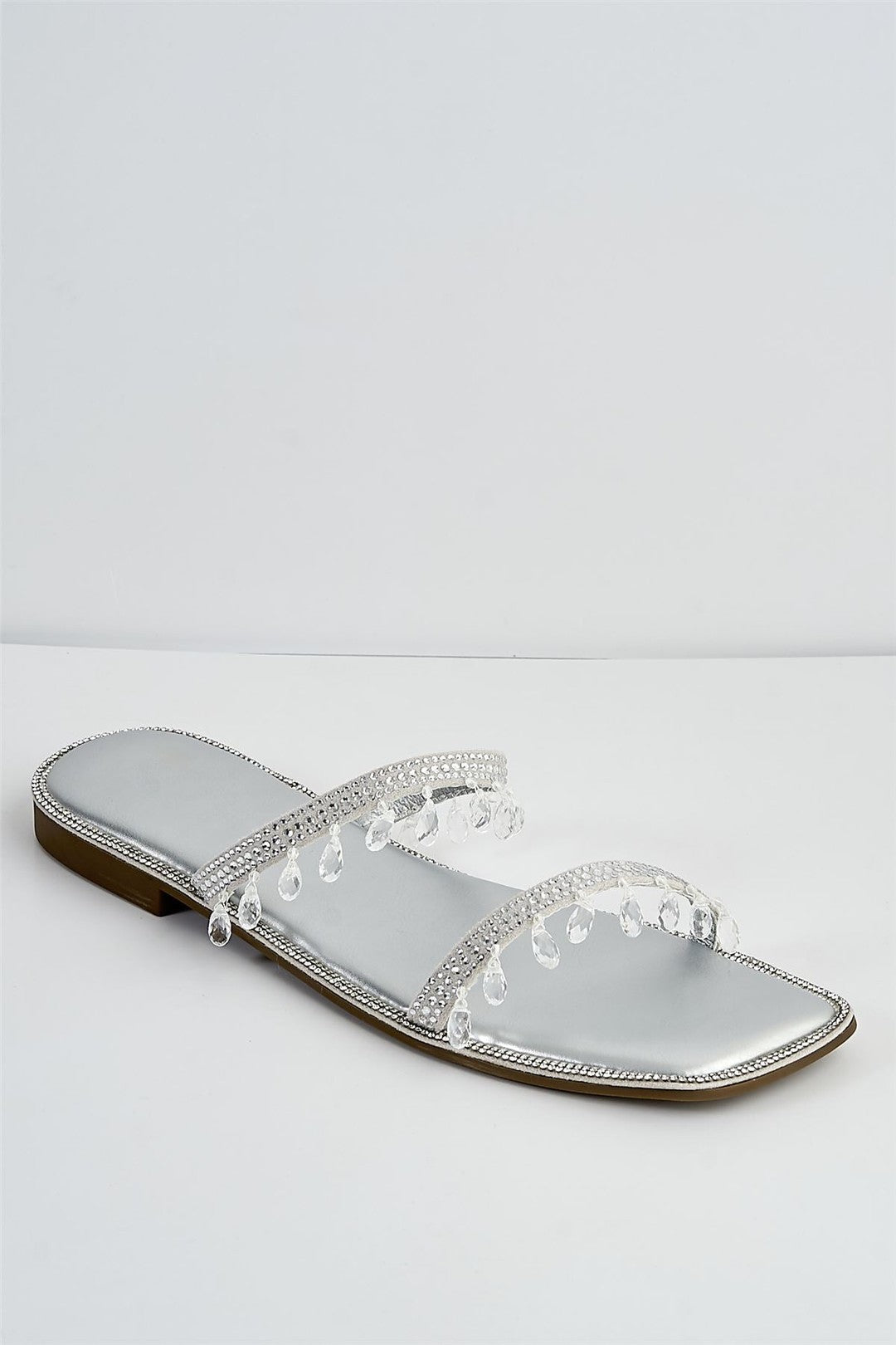 Maddie 2 Band Gemstone Droplet Flat Sliders In Silver 1008-SVR
