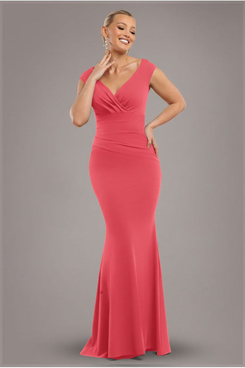 Bardot Pleated Maxi Dress - Coral by Goddiva