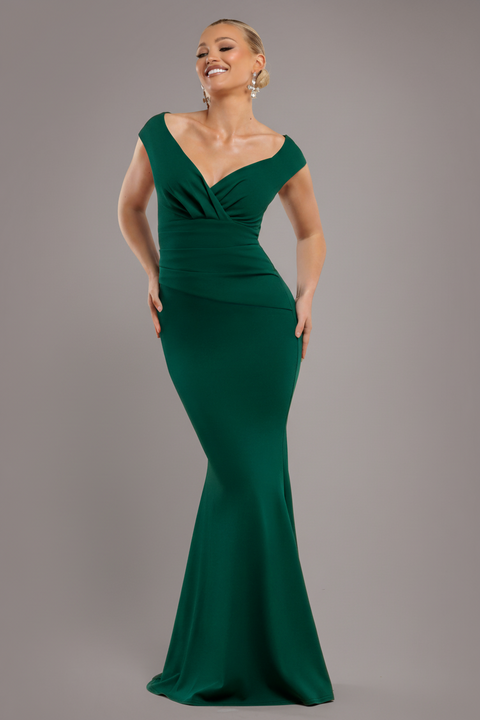 Bardot Pleated Maxi Dress - EmeraldGreen by Goddiva
