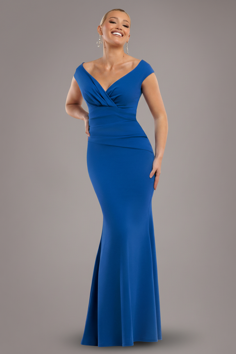 Bardot Pleated Maxi Dress - Royal Blue by Goddiva