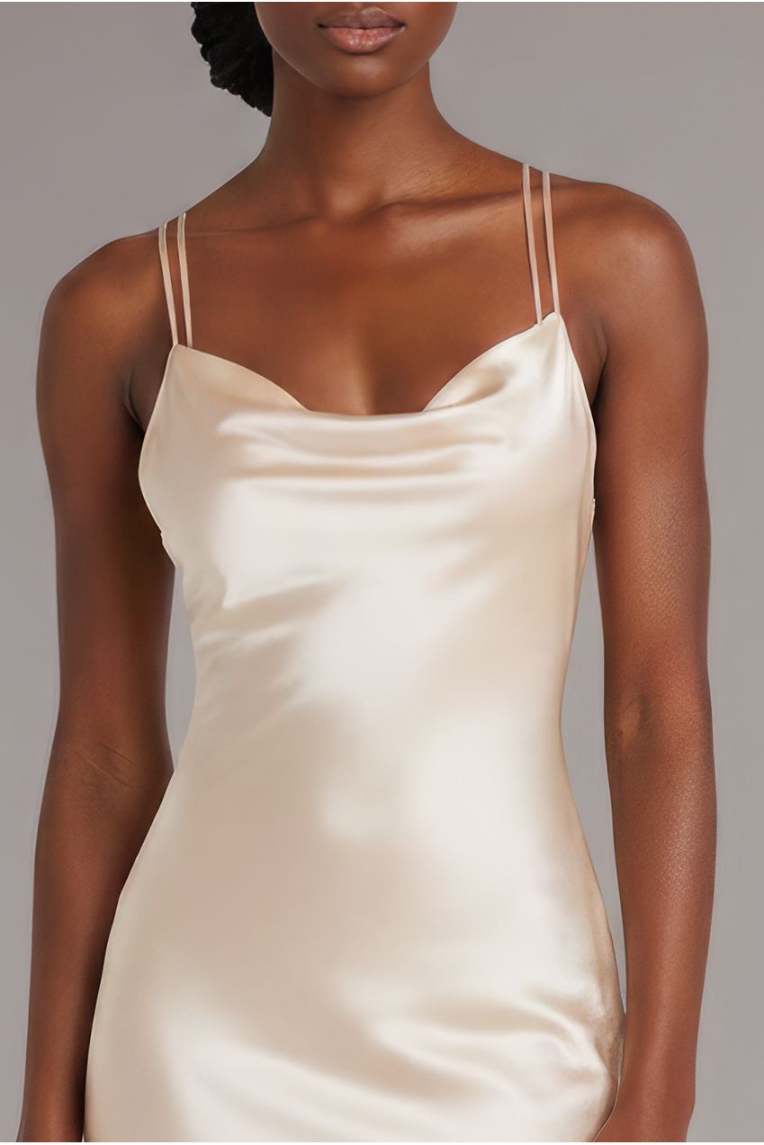 Satin Cowl Neck With Strappy Back Maxi - Champagne DR2113QZ