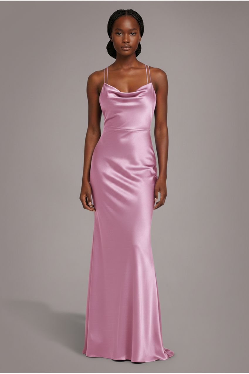 Satin Cowl Neck With Strappy Back Maxi - Pink DR2113QZ