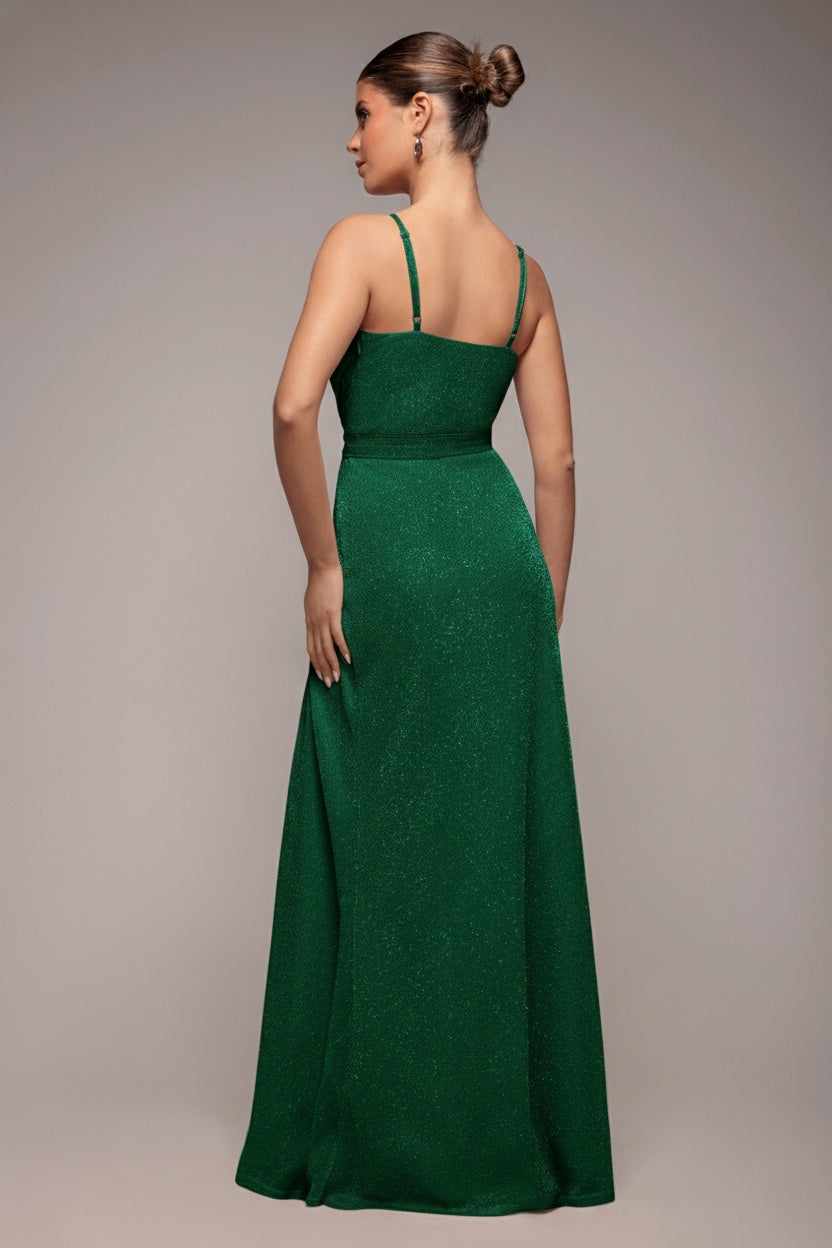 Wrap Style Spaghetti Strap Maxi With Split - Emerald DR3137A